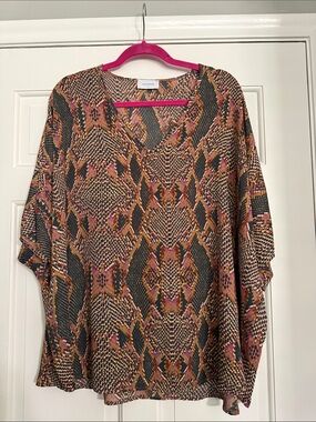 Adrienne Multicolor Snake-Print Blouse in Black, Brown, Pink, Gold